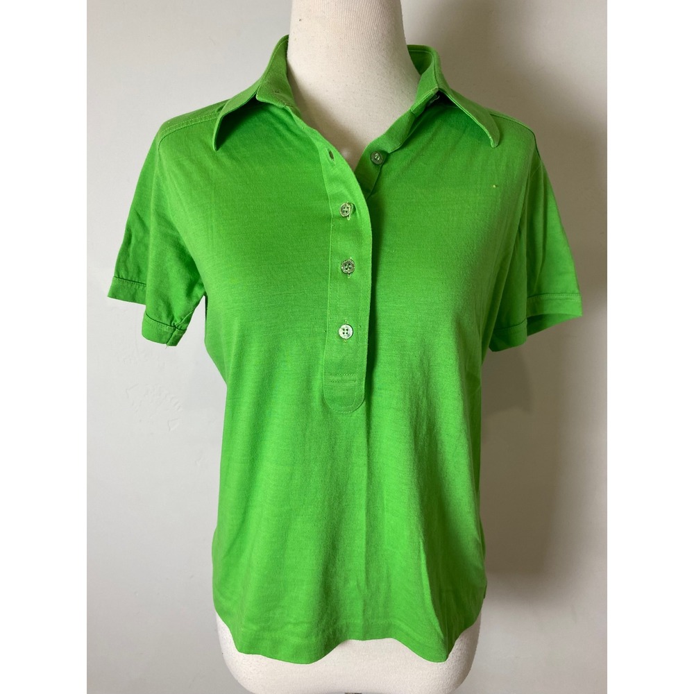 Vintage Leon Levin Kelly Dagger Collar Green Polo Shirt 1970s Womens Medium EVC
